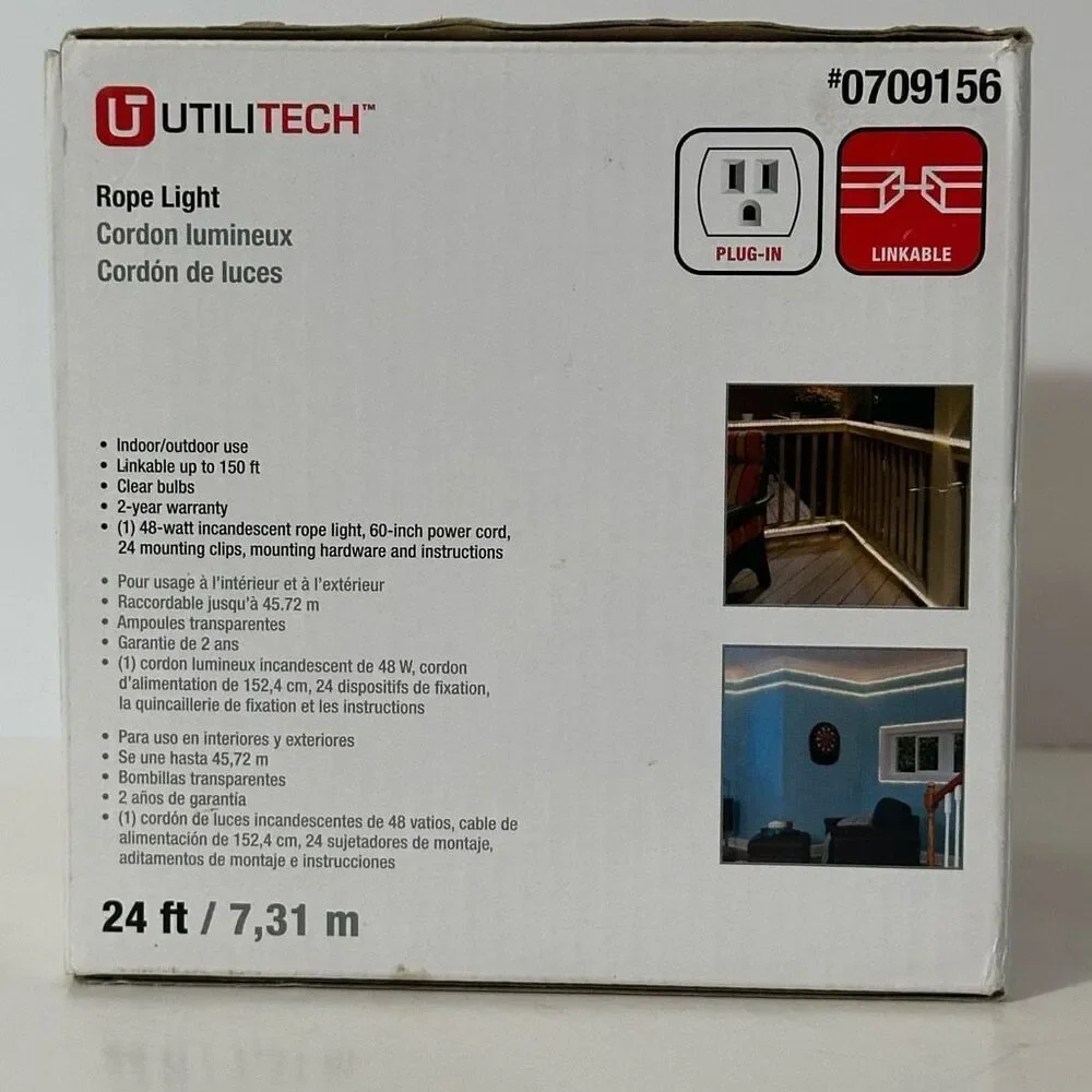 Utilitech #0709156 Rope Light 24 Feet | Indoor/Outdoor Use